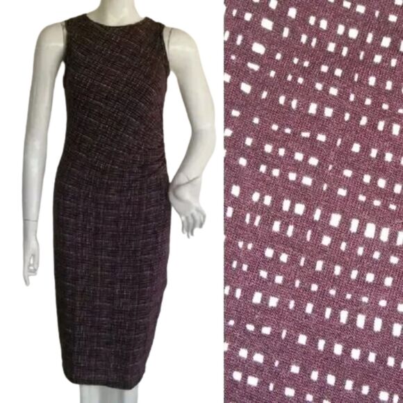 LOFT Dress, S, Maroon/Burgundy, Crosshatch, Clingy, Gathered Hip - Picture 1 of 13